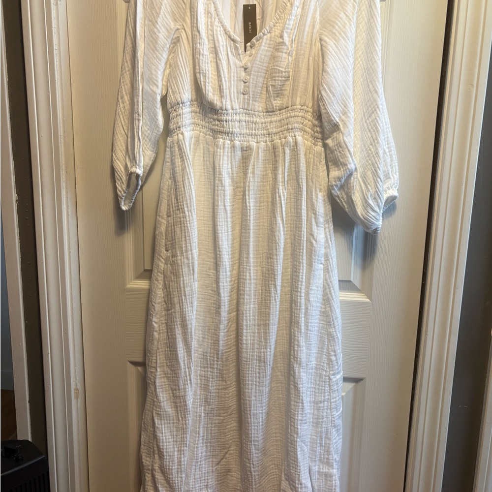 NWT J.Crew V-neck midi dress in soft gauze White Long Sleeve Midi Dress M - Picture 4 of 8